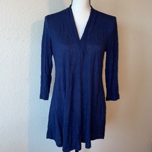 Alembika Crinkled V-neck Navy Tunic 3/4 Sleeves